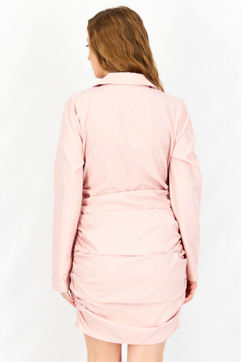 saint genies Women Ruched Skirt Blazer Dress, Pink - Image 3